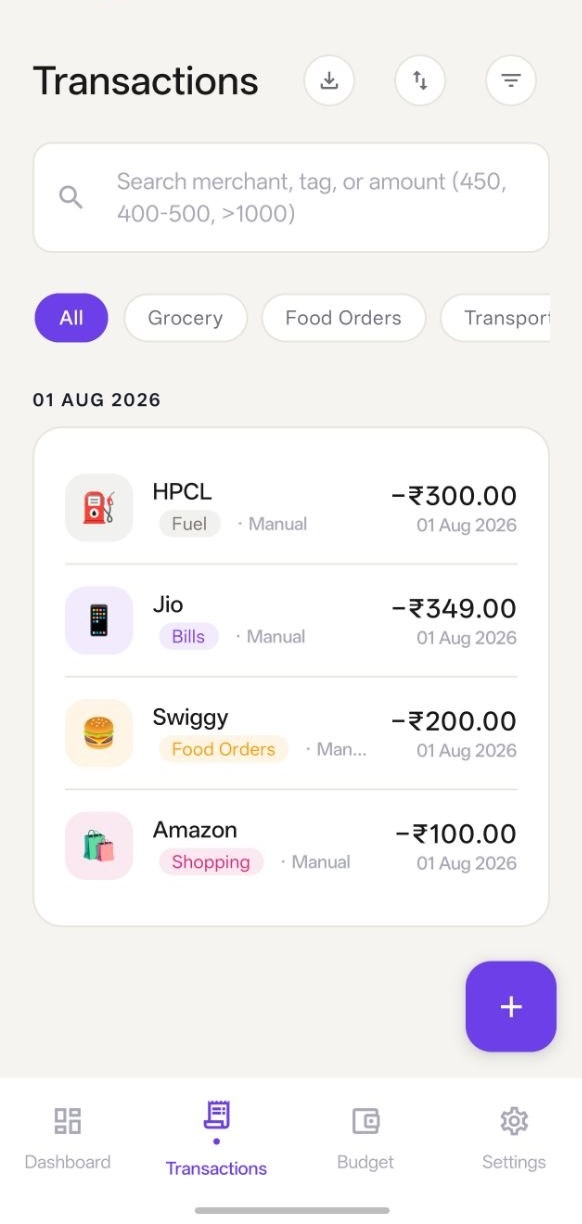 Transactions list screenshot